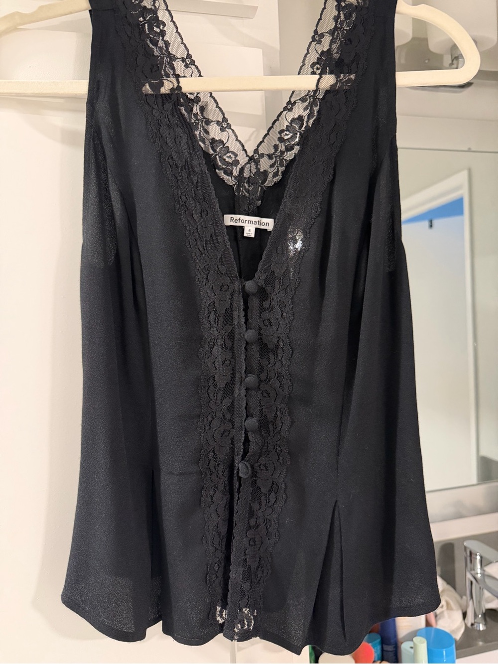 Reformation Black Lace-Trim Silk-Blend Camisole Top